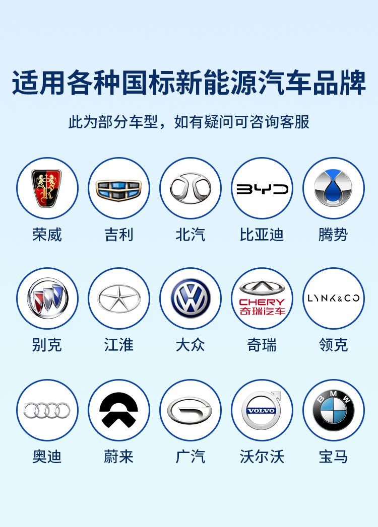 適合各種國(guó)標(biāo)新能源汽車品牌